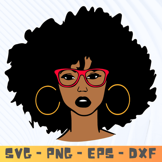 black girl with eyewear and earrings, woman, Afro Woman Svg, Black Girl Svg, Afican Svg
