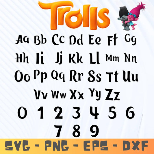 TROLLS SVG LETTERS, Digital Cut File, svg font, Trolls Font, Poppy svg